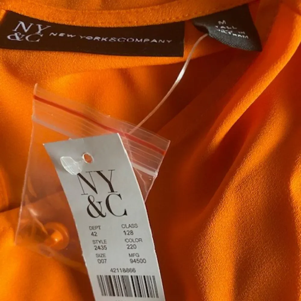 NY & Co, Tall Orange Hi-Lo scoop neck cuff sleeves blouse, size M